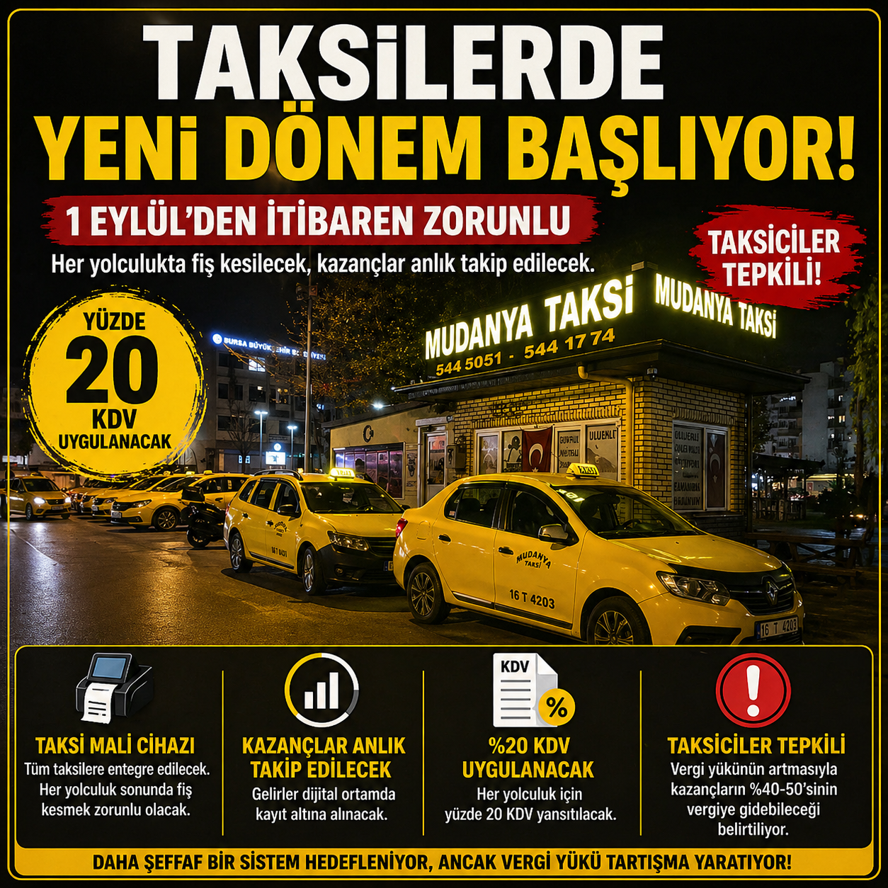 Taksilere 1 Eylül'den itibaren fiş kesen taksimetreler konulacak. Böylelikle taksicilerden