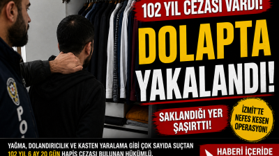 Kocaeli’nin İzmit ilçesinde hakkında 102 yıl 6 ay kesinleşmiş hapis