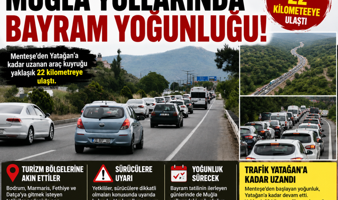 YOĞUNLUK ZİRVE YAPTI Kurban Bayramı tatilini fırsat bilen vatandaşların yola çıkmasıyla birlikte Muğla’da