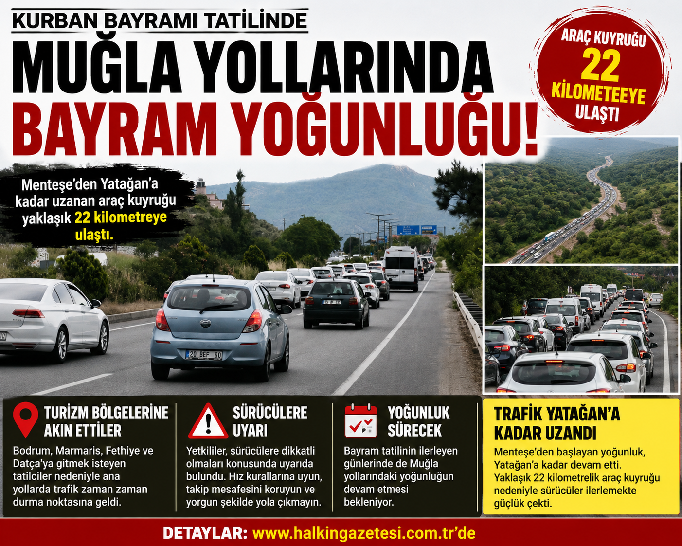 YOĞUNLUK ZİRVE YAPTI Kurban Bayramı tatilini fırsat bilen vatandaşların yola çıkmasıyla birlikte Muğla’da