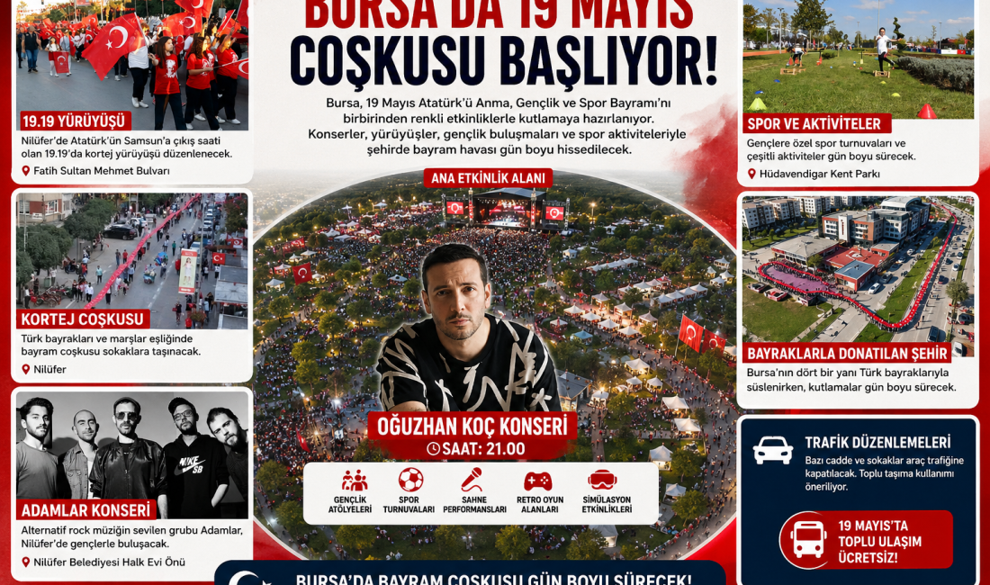 BURSA BAYRAMA KİLİTLENDİ Bursa’da 19 Mayıs coşkusu konserler, kortej yürüyüşleri ve gençlik etkinlikleriyle