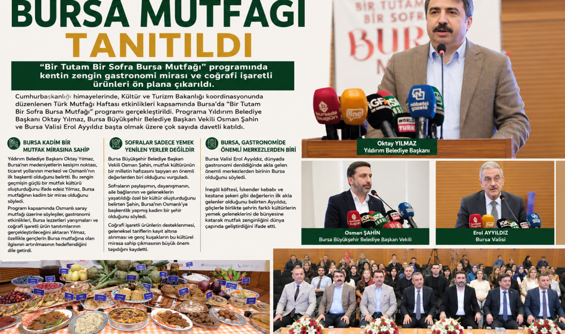 BURSA LEZZETLERİ VİTRİNE ÇIKTI Türk Mutfağı Haftası kapsamında düzenlenen programda Bursa’nın coğrafi işaretli ürünleri,
