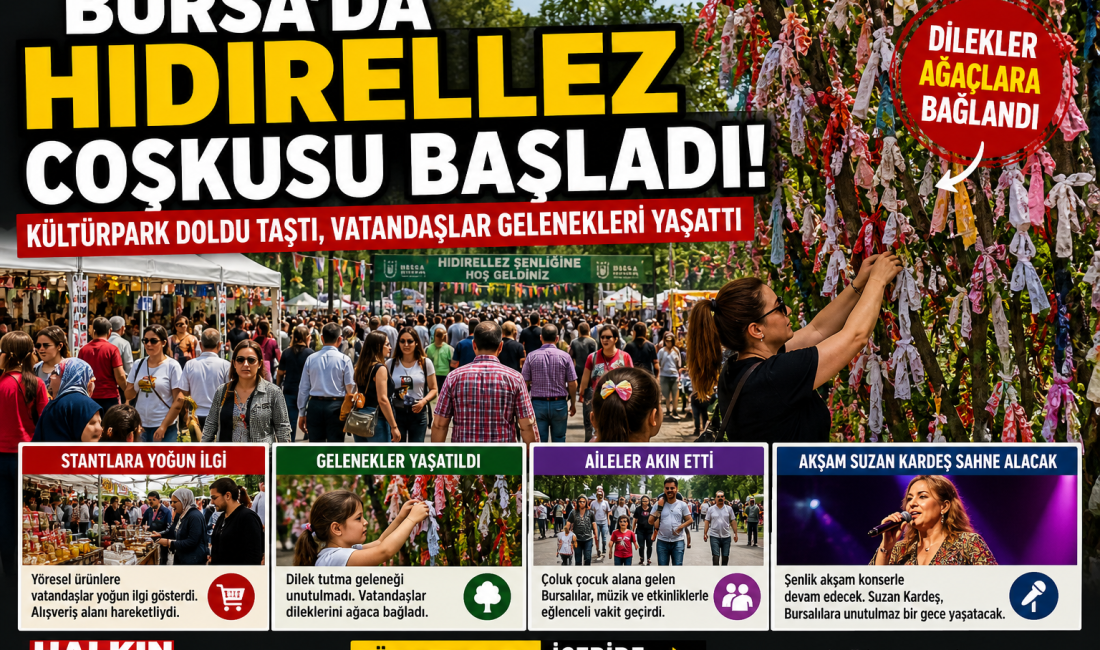 Bursa Büyükşehir Belediyesi’nin düzenlediği Hıdırellez Şenliği, Kültürpark’ta yoğun katılımla başladı.