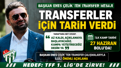 Bursaspor Başkanı Enes Çelik, transfer çalışmalarına ilişkin yaptığı açıklamayla taraftarı