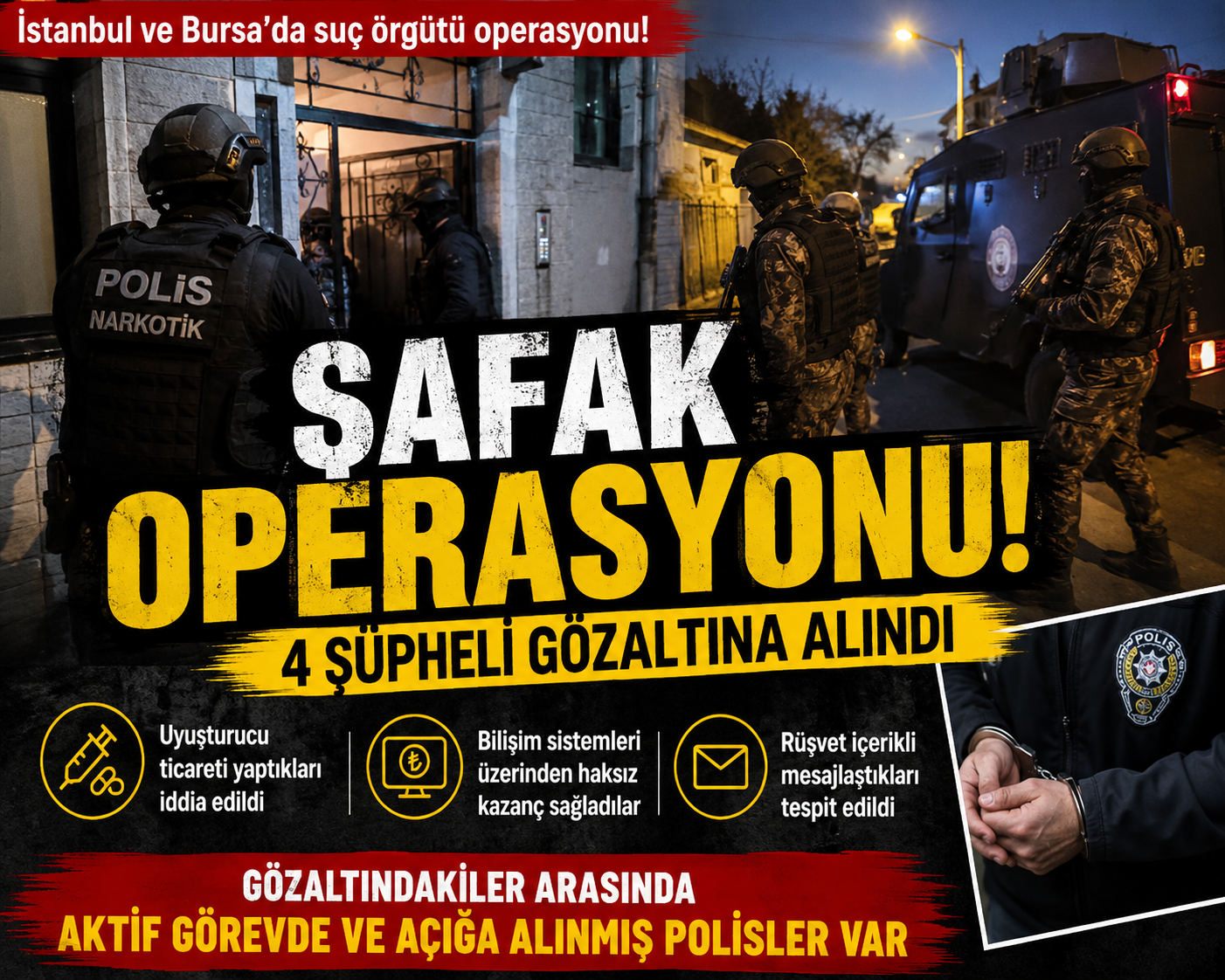 İstanbul ve Bursa’da düzenlenen eş zamanlı operasyonlarda suç örgütü bağlantılı