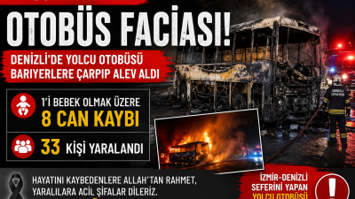 Denizli'de bariyerlere çarparak alev alan yolcu otobüsünde 1'i bebek olmak