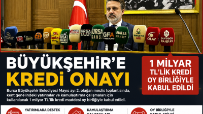 BÜYÜKŞEHİR’E KREDİ ONAYI Bursa Büyükşehir Belediyesi Mayıs ayı 2. olağan meclis toplantısında, kent