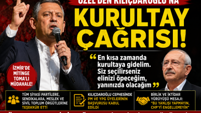Özgür Özel, İzmir’de yaptığı konuşmada Kemal Kılıçdaroğlu’na kurultay çağrısı yaptı.