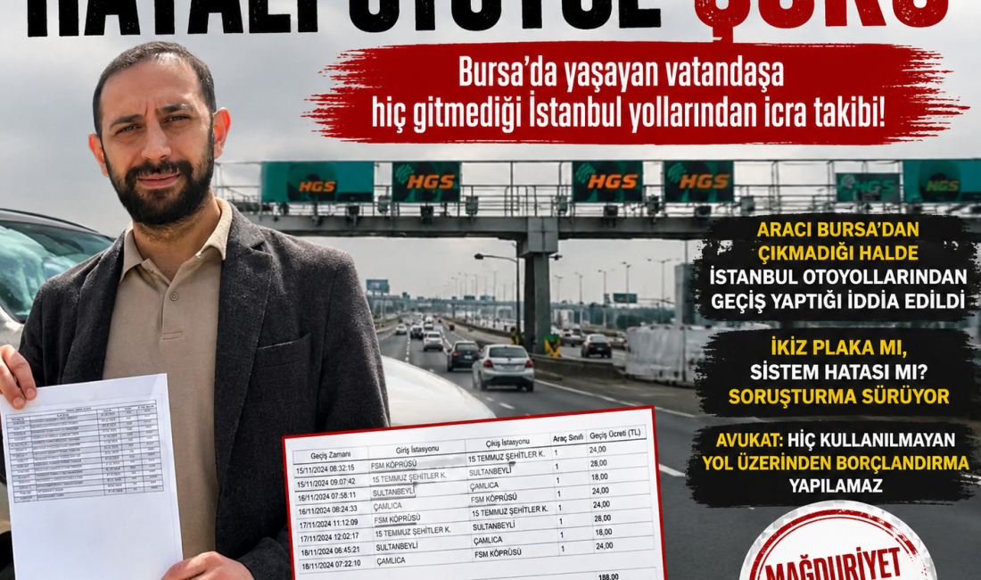 Bursa’da yaşayan bir vatandaş, hiç gitmediğini söylediği İstanbul otoyolları için