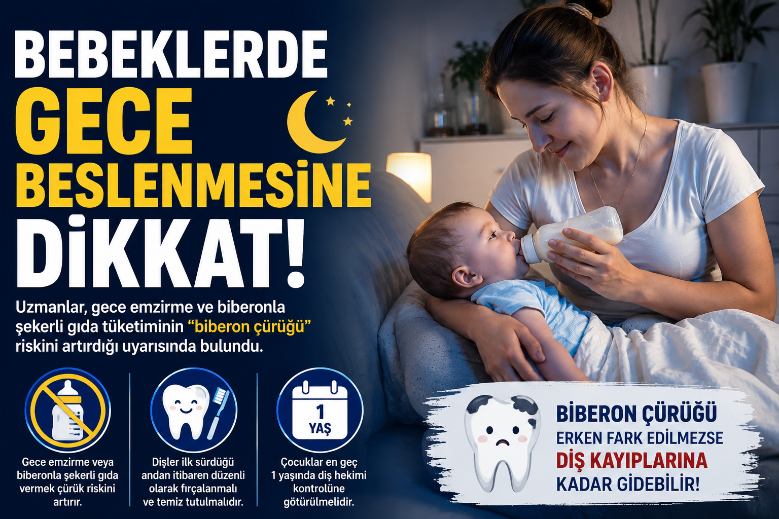 Uzmanlar, gece emzirme ve biberonla şekerli gıda tüketiminin bebeklerde “biberon