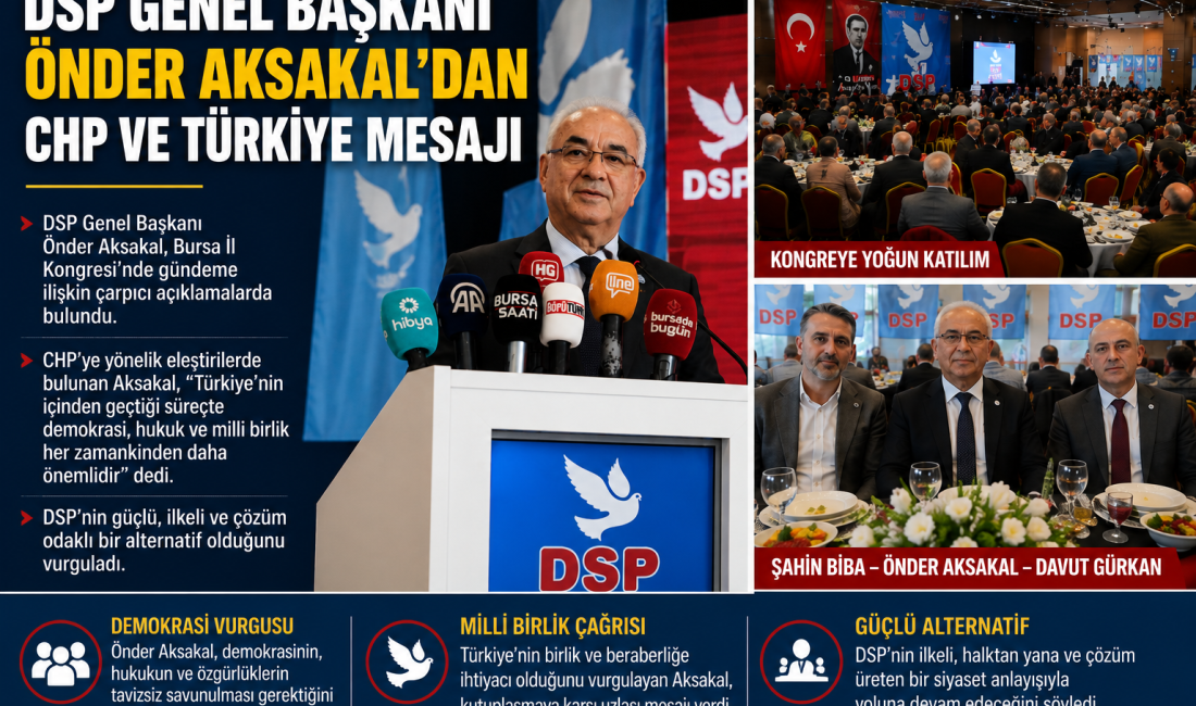 AKSAKAL’DAN CHP MESAJI DSP Genel Başkanı Önder Aksakal, Bursa İl Kongresi'nde yaptığı konuşmada