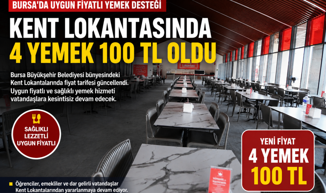 Bursa'daki Kent Lokantalarında yemek fiyatları güncellendi. Yeni tarifeyle birlikte vatandaşların