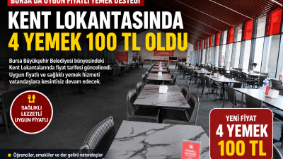 Bursa'daki Kent Lokantalarında yemek fiyatları güncellendi. Yeni tarifeyle birlikte vatandaşların