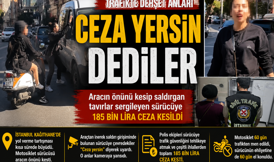 İstanbul Kağıthane'de yol verme tartışması kısa sürede büyüdü. Motosiklet sürücüsünün