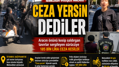 İstanbul Kağıthane'de yol verme tartışması kısa sürede büyüdü. Motosiklet sürücüsünün