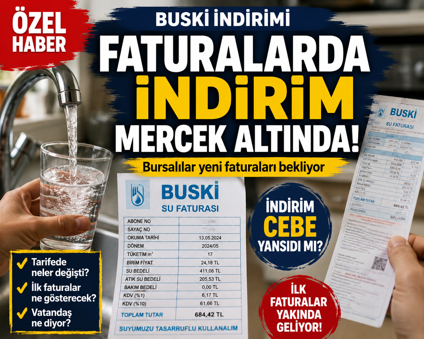Bursa Büyükşehir Belediyesi'nin BUSKİ tarifelerinde yaptığı indirimin ardından vatandaşlar yeni