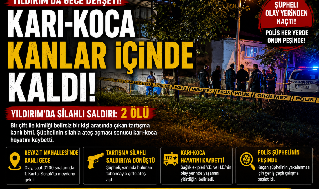 Bursa'nın Yıldırım ilçesinde gece saatlerinde yaşanan silahlı saldırıda bir çift
