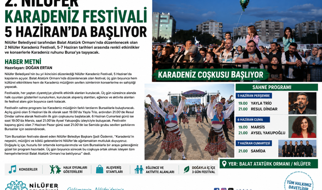 2. Nilüfer Karadeniz Festivali, 5-7 Haziran tarihleri arasında konserler ve