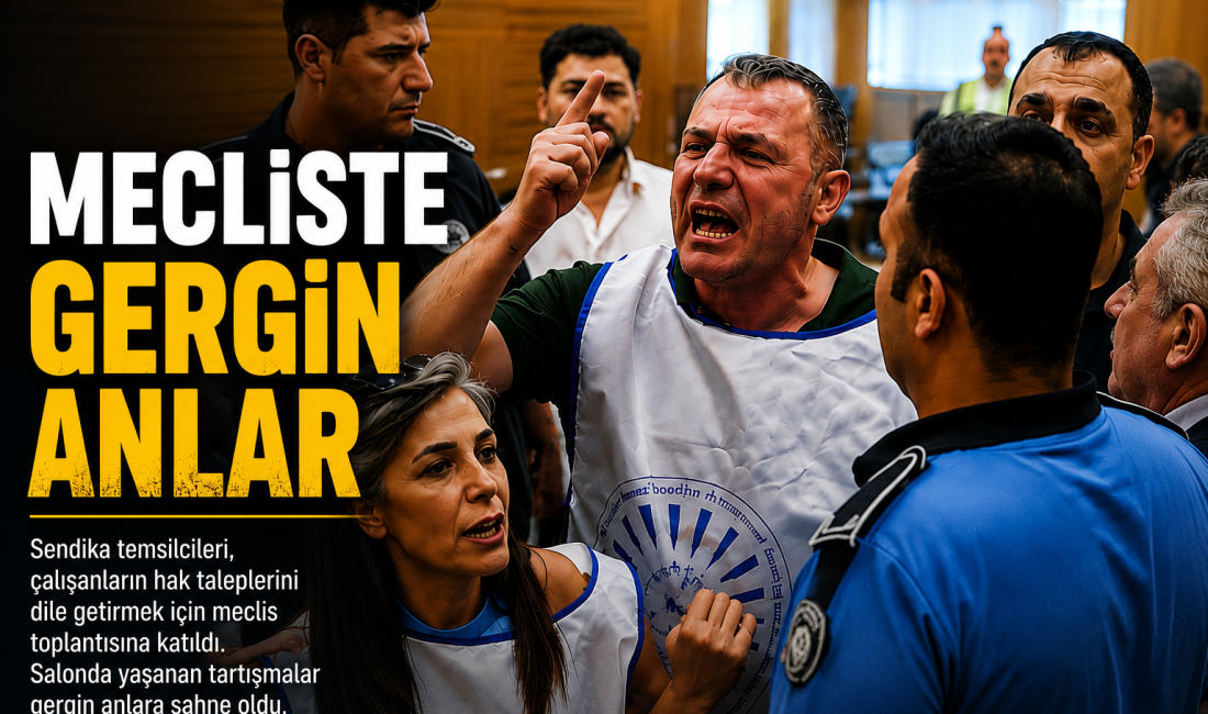 Bursa Büyükşehir Belediye Meclisi toplantısı sırasında salona gelen sendika temsilcileri