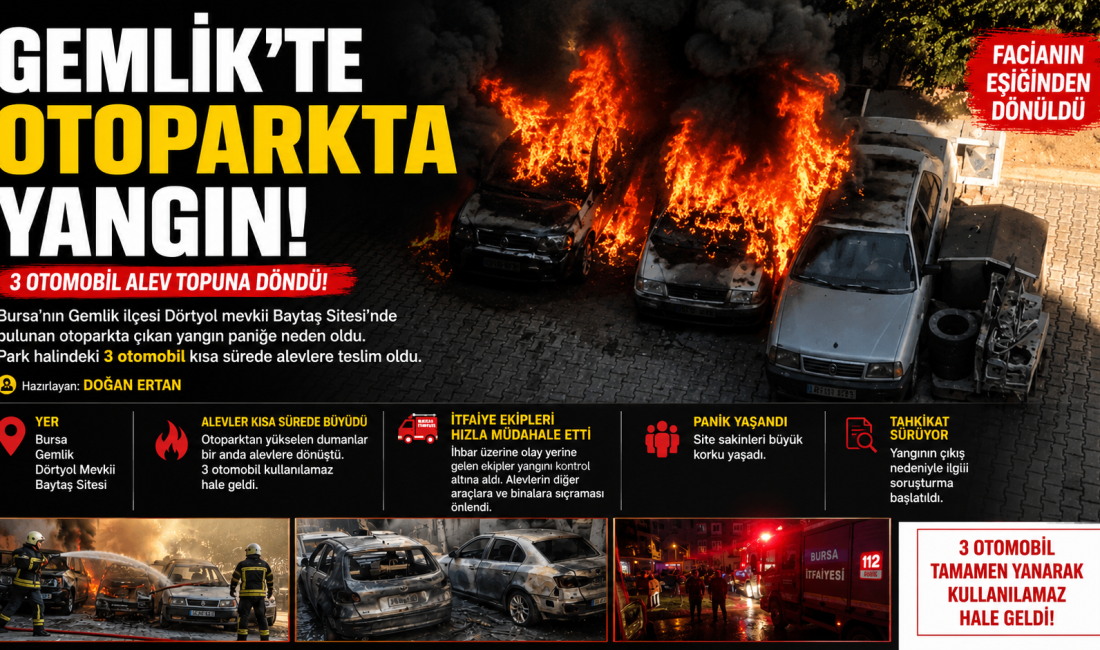 Bursa'nın Gemlik ilçesinde bir sitenin otoparkında çıkan yangın paniğe neden