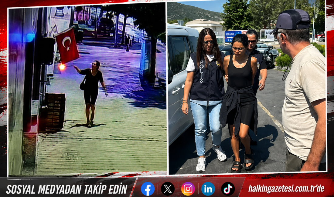 Muğla’nın Menteşe ilçesinde bir mağazanın önünde asılı bulunan Türk bayrağını