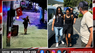 Muğla’nın Menteşe ilçesinde bir mağazanın önünde asılı bulunan Türk bayrağını